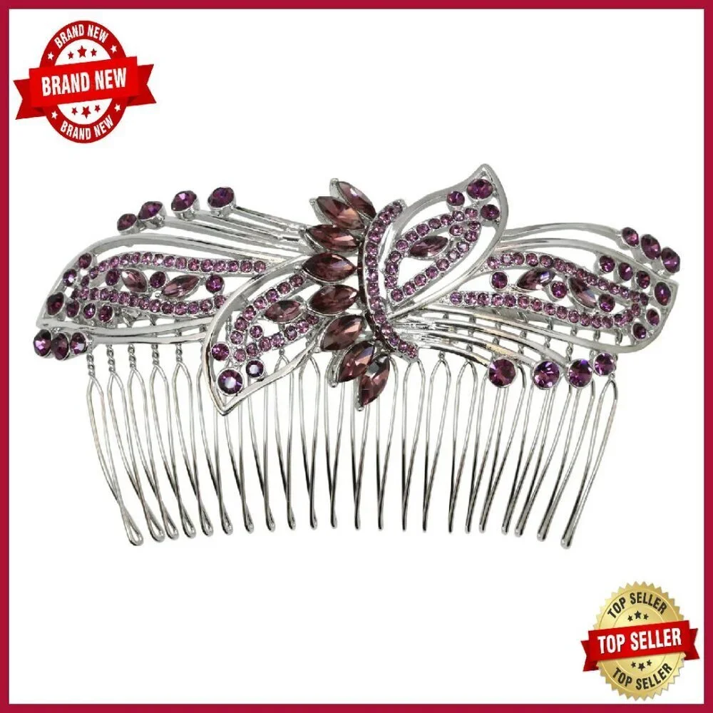 Large Floral Rhinestone Hair Comb for Special Occasions